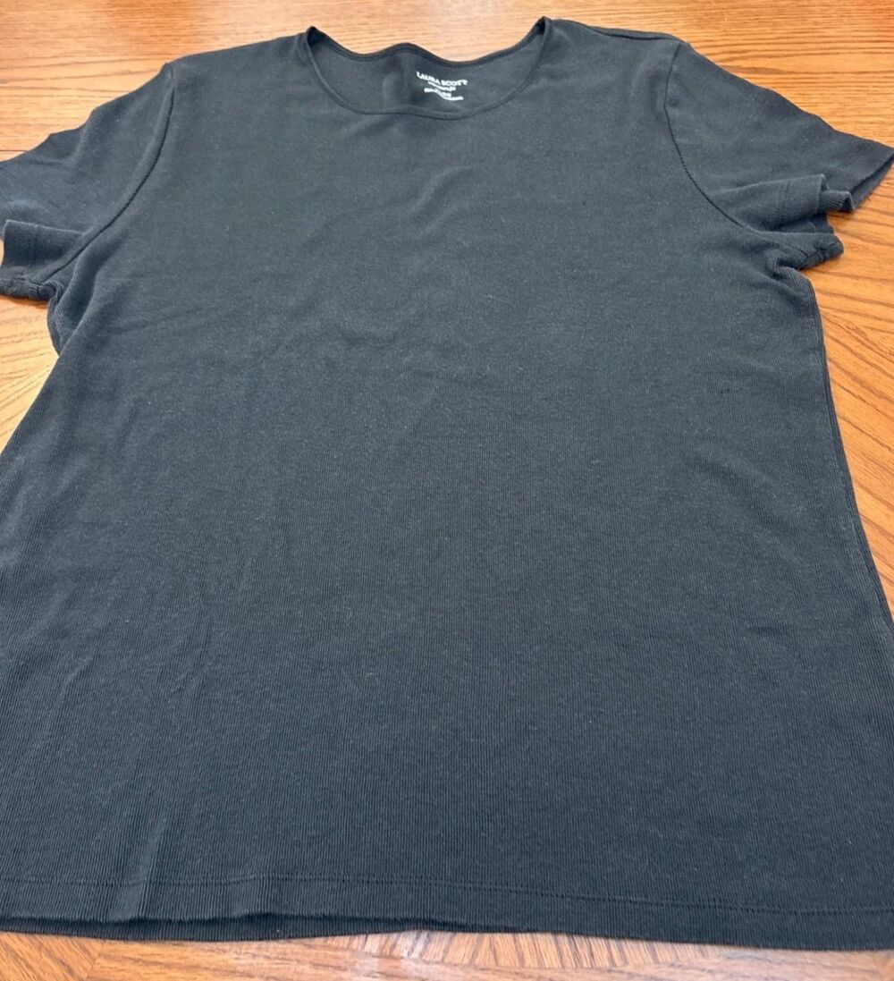 Laura Scott Women’s Black Tee Shirt Short Sleeve Rayon Blend Stretch XL